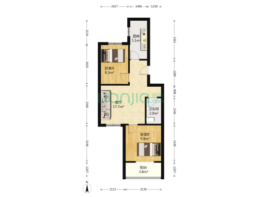 盛源小区 2室1厅1卫 65平方