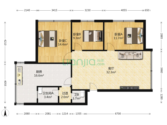 东坛巷7号 3室1厅2卫 130平方