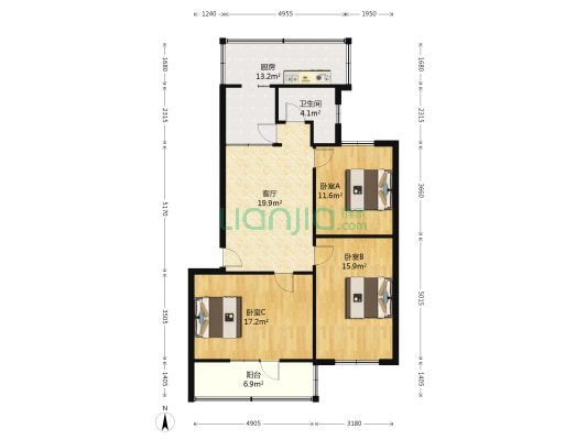 河北路桥集团宿舍 3室1厅1卫 104平方