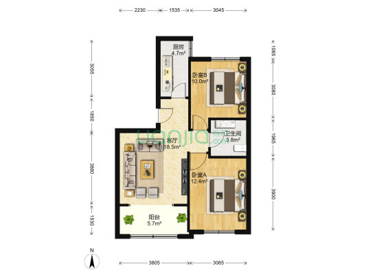 京汉君庭(安次) 2室1厅1卫 80平方