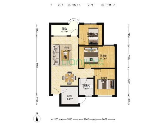 第一居 3室1厅1卫 74平方
