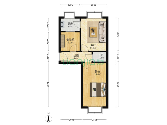 西固城建开发小区 1室1厅1卫 54平方