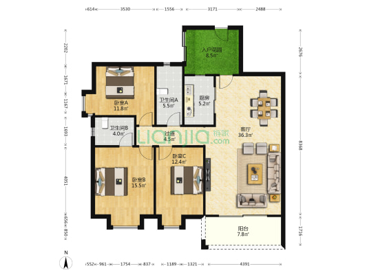 東富廣場 3室1厅2卫 127平方