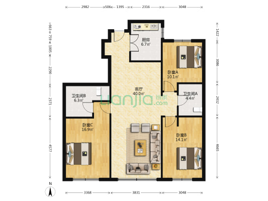 海信都市逸品 3室1厅2卫 135平方