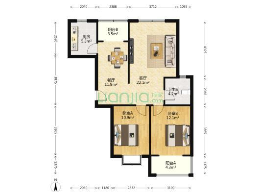 盛达鑫苑 2室2厅1卫 102平方