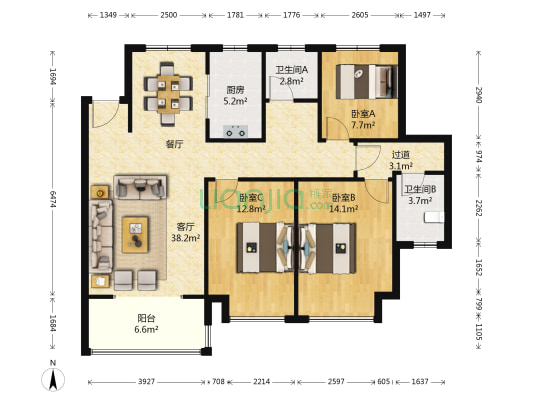 东祥府 3室1厅2卫 123平方