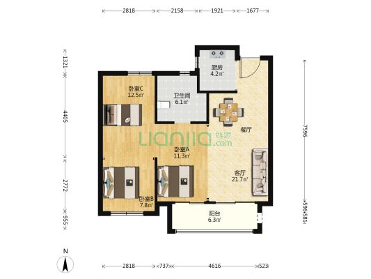 经发金地·四季都会 3室1厅1卫 88平方