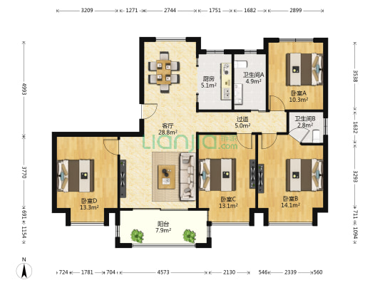 恒茂城市之光 4室1厅2卫 135平方