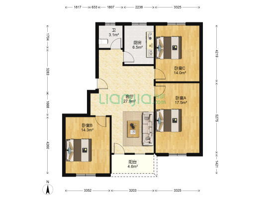 安全苑小区 3室1厅1卫 100平方