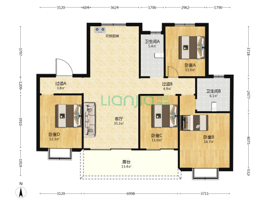 巨能城天玺苑 4室1厅2卫 169平方