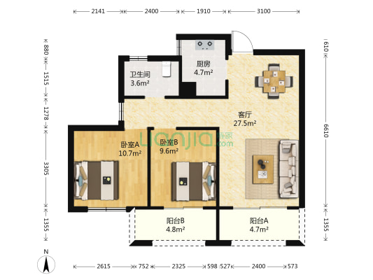 大发宜景城三期 2室1厅1卫 87平方