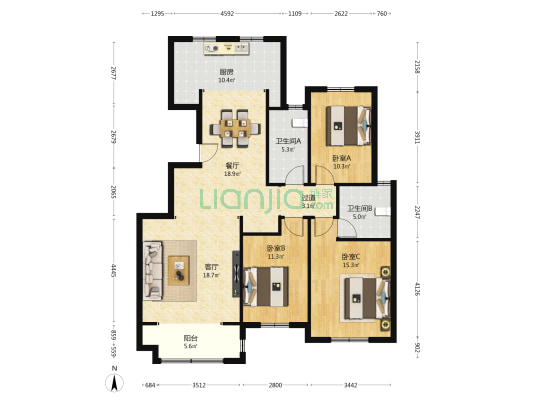 兴泰花园 3室2厅2卫 206平方