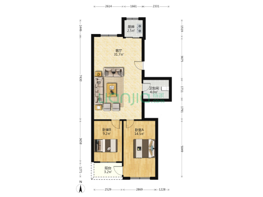 都市人家 2室1厅1卫 80平方