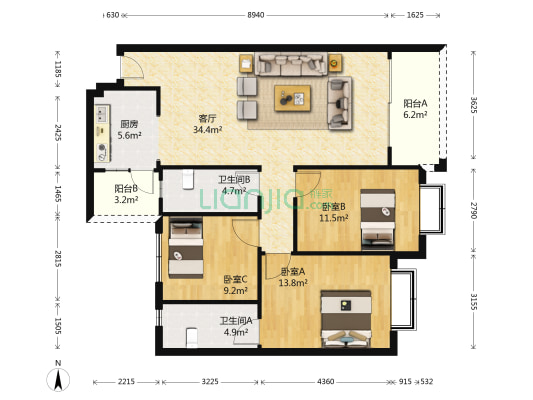 翠岸华庭 3室1厅2卫 111平方