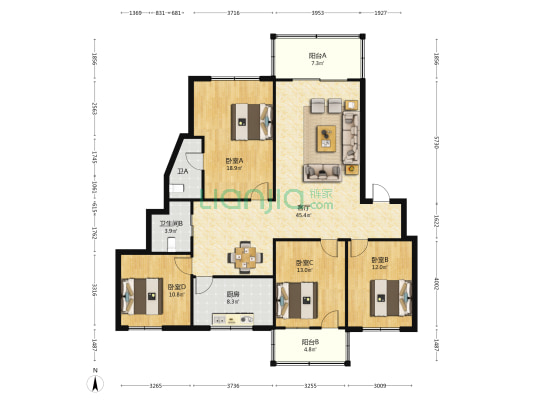 新宇佳园富沩小区 4室1厅2卫 154平方