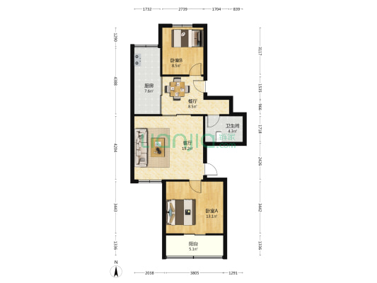 雍信花园 2室2厅1卫 83平方