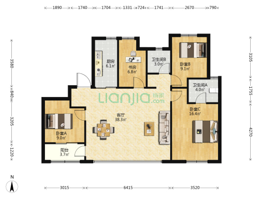 鹿鸣锦苑 4室1厅2卫 143平方