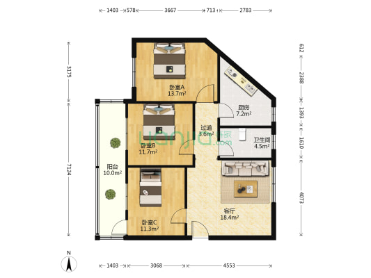食品公司家属院 3室1厅1卫 101平方