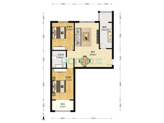 鑫鼎银河湾 2室1厅1卫 95平方