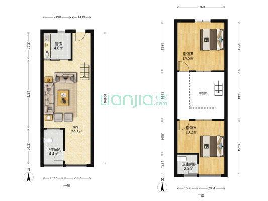 青岛达观天下 2室1厅2卫 64平方