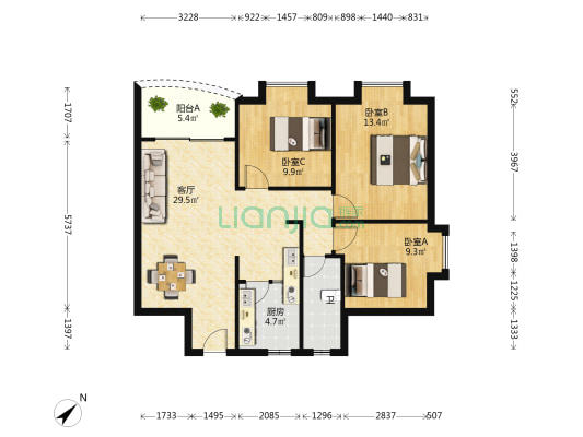 北秀居 3室1厅1卫 94平方