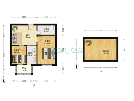 丁香园 2室1厅1卫 54平方