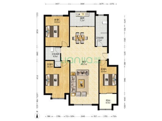 润泽园 3室1厅2卫 149平方