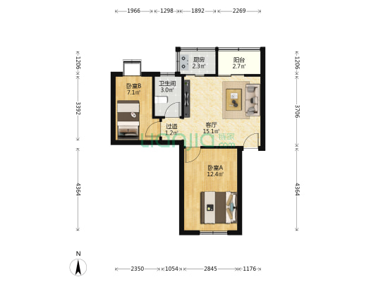 中电大院 2室1厅1卫 53平方