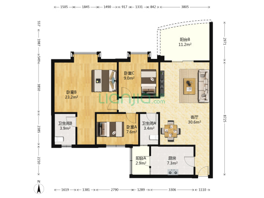 华南碧桂园芳翠苑 3室1厅2卫 107平方