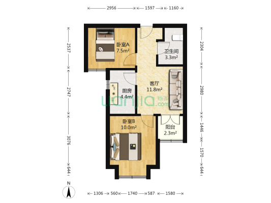 五龙新城香堤园 2室1厅1卫 55平方