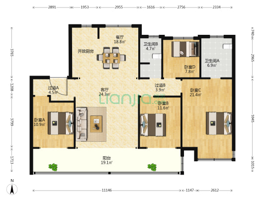 中南樾府 4室2厅2卫 178平方