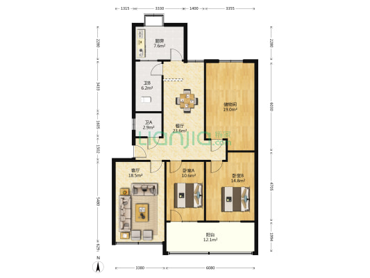 新城湾邮电小区 2室2厅2卫 138平方