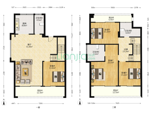 绿城曼陀花园 4室1厅3卫 213平方