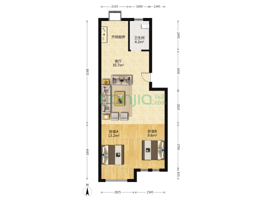 悦澜庭 2室1厅1卫 80平方