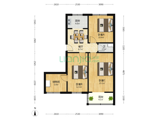 福星里 3室1厅1卫 77平方