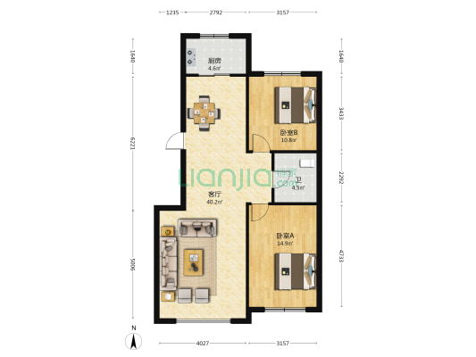 天鸿桃源礼 2室1厅1卫 93平方