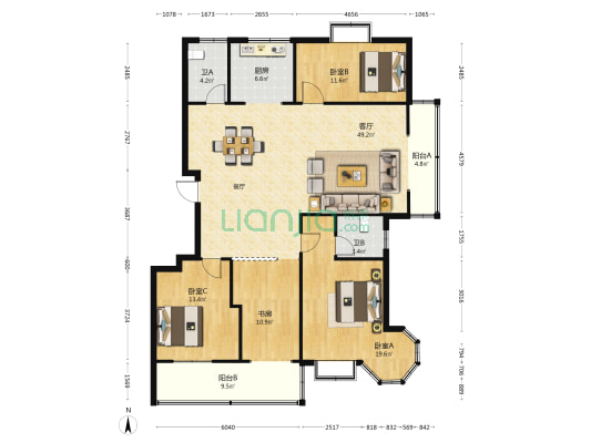洋浦小区 4室1厅2卫 158平方