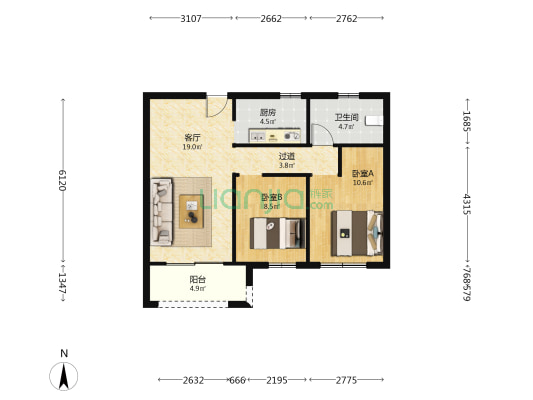 山前华庭 2室1厅1卫 77平方