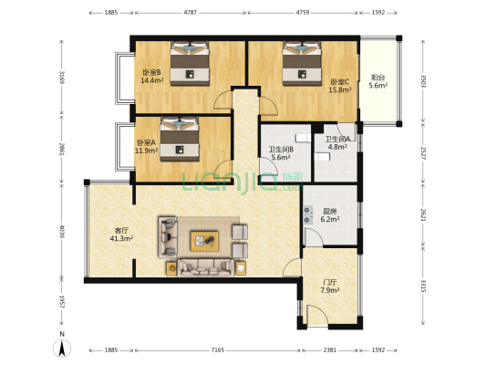 书香秀筑 3室1厅2卫 120平方