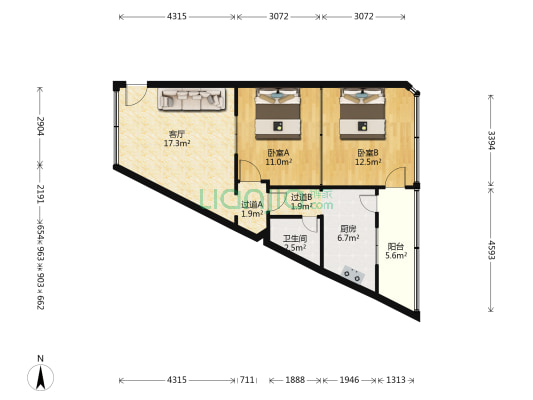 江南大厦铸造厂宿舍 2室1厅1卫 67平方