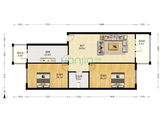 康隆小区 2室1厅1卫 125平方