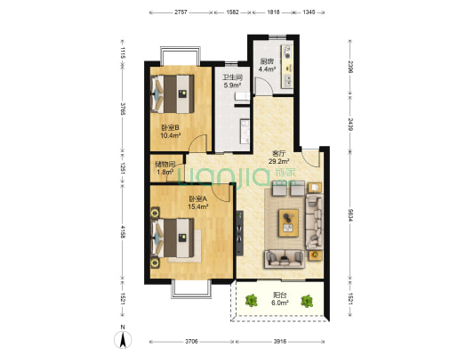 天门湖花园 2室1厅1卫 84平方