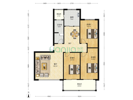 和平家园 3室1厅1卫 151平方