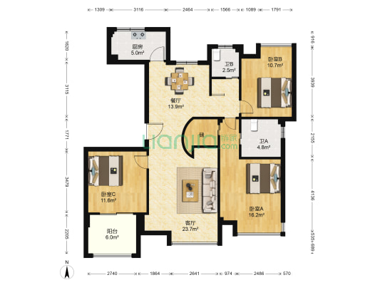 银亿海德花苑 3室2厅2卫 132平方