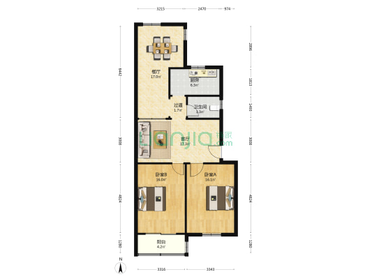 毓龙东路22-1号 2室2厅1卫 80平方