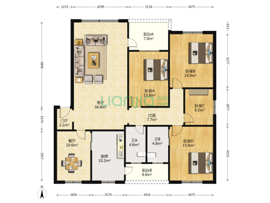 文星路81-1号 4室2厅2卫 158平方