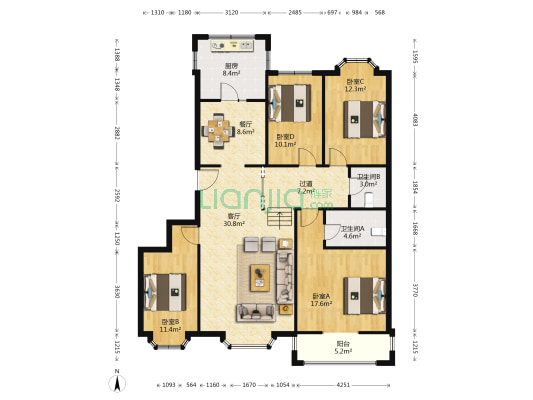 乐园温泉公寓 4室2厅2卫 142平方