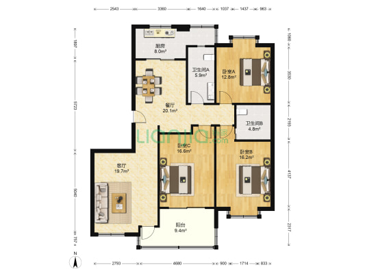 松石苑 3室2厅2卫 135平方