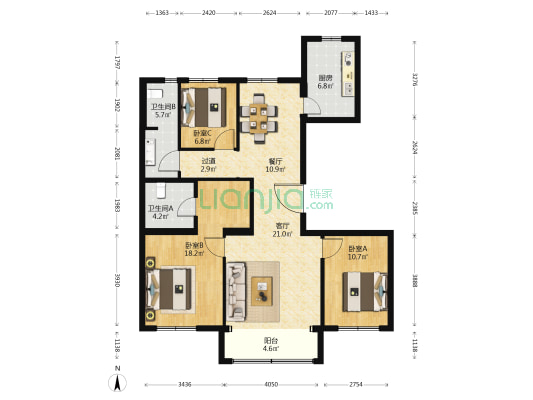 朝青知筑 3室2厅2卫 139平方
