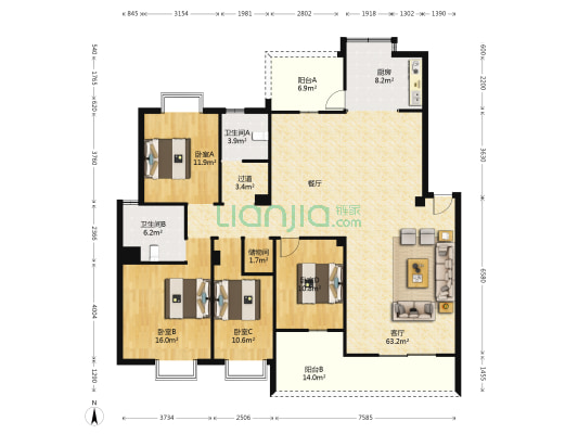 滇池星城星都湾 4室1厅2卫 169平方